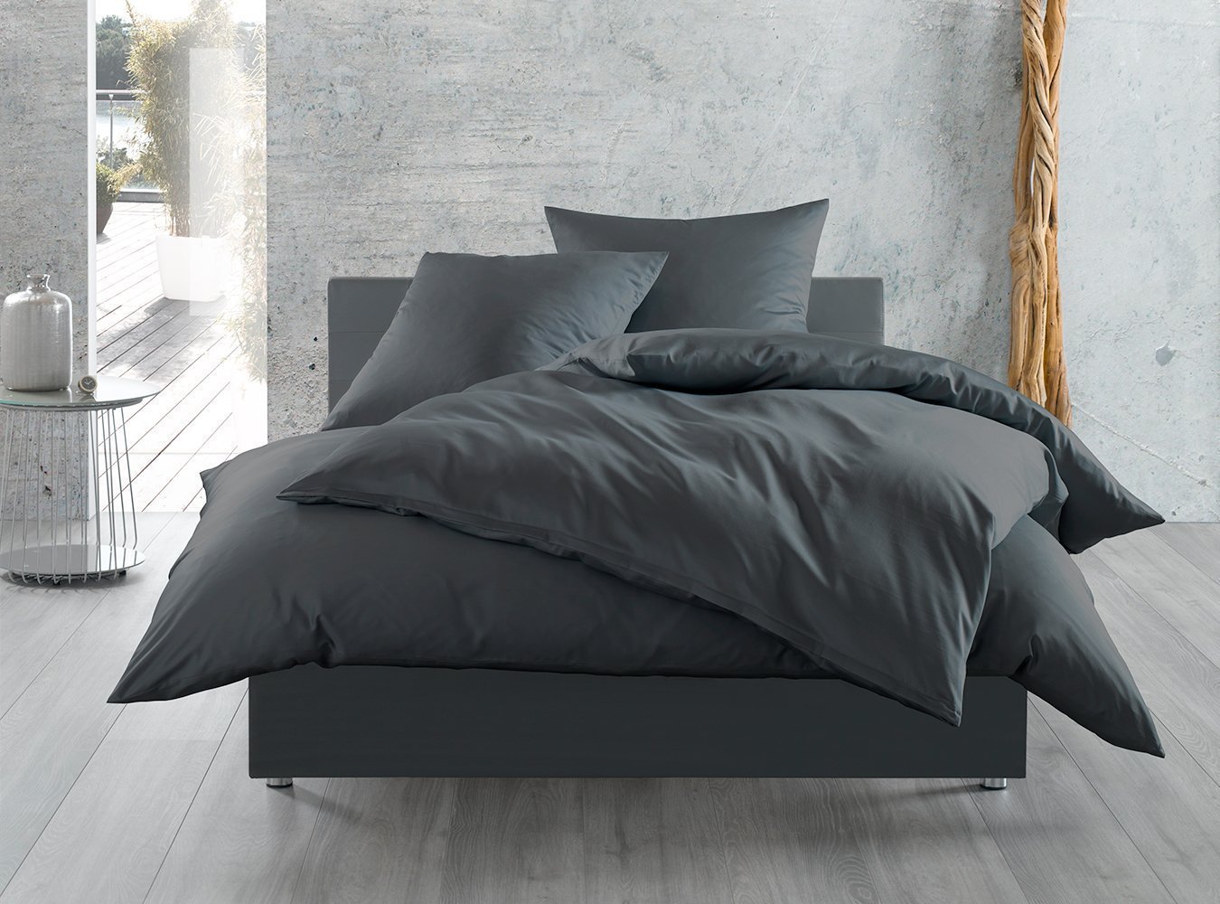 Bettwaesche-mit-Stil Bettbezug Baumwollsatin cm Bettwäsche uni anthrazit Mako-Satin / einfarbig 135x200 /