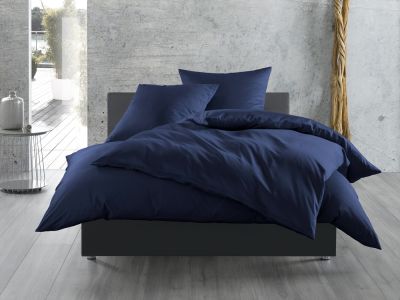 Bettwaesche-mit-Stil Mako-Satin / Baumwollsatin Bettwäsche 155x220 uni / einfarbig dunkelblau