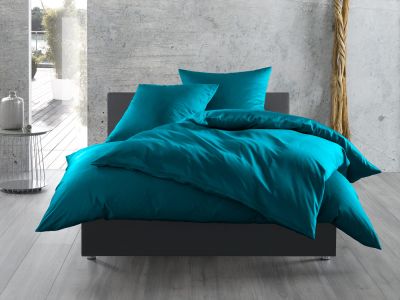 Mako Satin Bettwäsche 155x200 cm uni / einfarbig petrol blau
