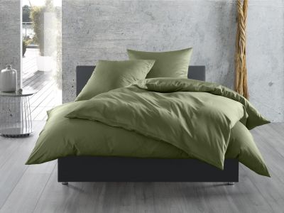 Mako Satin Bettwäsche 155x200 cm uni / einfarbig dunkelgrün