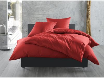 Bettwaesche-mit-Stil Mako-Satin / Baumwollsatin Bettwäsche 155x220 uni / einfarbig rot