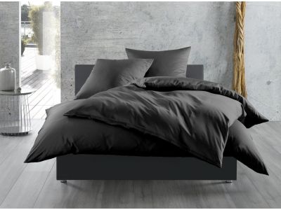 Mako Satin Bettwäsche 155x200 cm uni / einfarbig schwarz