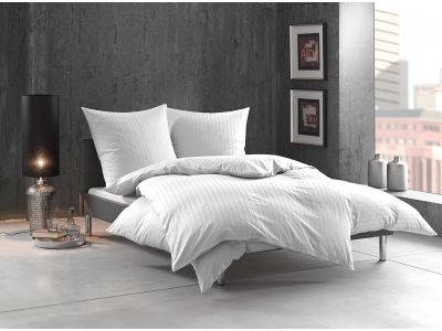 Bettwaesche-mit-Stil Mako Satin Damast Bettwäsche 155x220 Streifen "Lima" weiß
