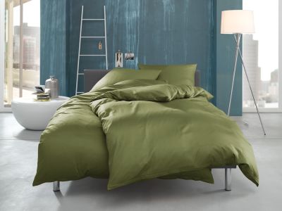 Mako Interlock Jersey Bettwäsche "Ina" uni / einfarbig dunkelgrün - olive von Bettwaesche-mit-Stil