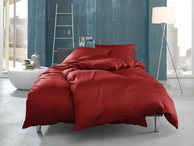 Mako Interlock Jersey Bettwäsche 155x220 "Ina" uni / einfarbig rot von Bettwaesche-mit-Stil