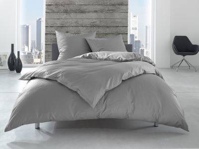 Bettwaesche-mit-Stil Renforcé / Linon Hotelbettwäsche 155x220 "Lia" 100% Baumwolle grau uni einfarbig