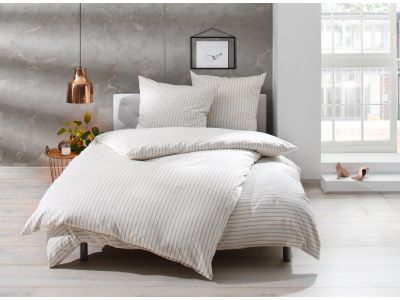 Mako Satin Streifen Bettwäsche 200x220 cm „Den Haag“ beige weiß gestreift