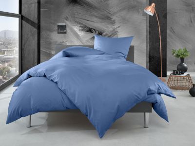 Bettwaesche-mit-Stil Mako Perkal Bettwäsche 155x220 uni / einfarbig hellblau 