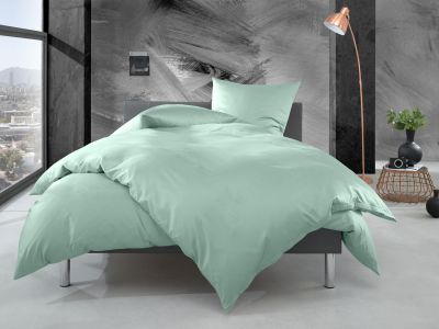 Bettwaesche-mit-Stil Mako Perkal Bettwäsche 155x220 uni / einfarbig pastell grün