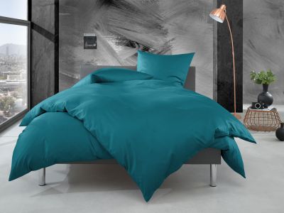 Bettwaesche-mit-Stil Mako Perkal Bettwäsche uni / einfarbig petrol blau