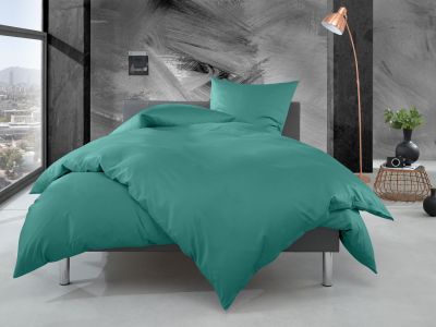 Bettwaesche-mit-Stil Mako Perkal Bettwäsche 155x220 uni / einfarbig petrol grün 