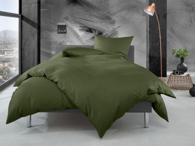 Bettwaesche-mit-Stil Mako Perkal Bettwäsche 155x220 uni / einfarbig dunkelgrün 