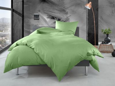 Bettwaesche-mit-Stil Mako Perkal Bettwäsche 155x220 uni / einfarbig hellgrün 