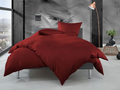 Bettwaesche-mit-Stil Mako Perkal Bettwäsche 155x220 uni / einfarbig rot 