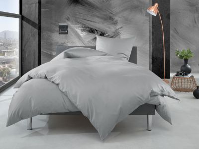 Bettwaesche-mit-Stil Mako Perkal Bettwäsche 155x220 uni / einfarbig grau 