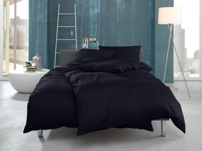 Interlock Jersey Bettwäsche einfarbig nachtblau/schwarz Garnitur 135x200 + 80x80