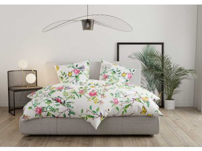Mako Satin Blumen Bettwäsche 155x220 Vögel + Schmetterlinge von Bettwaesche-mit-Stil