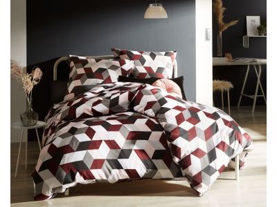 Moderne Mako Satin Bettwäsche geometrisch rot grau