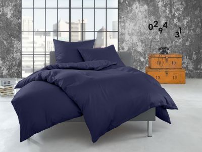 Bettwaesche-mit-Stil Flanell Bettwäsche 155x200 uni / einfarbig dunkelblau 