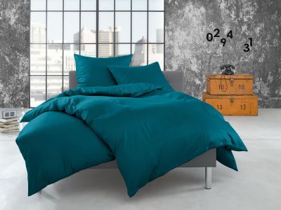 Bettwaesche-mit-Stil Flanell Bettwäsche uni / einfarbig petrol blau