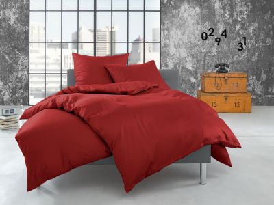 Bettwaesche-mit-Stil Flanell Bettwäsche 155x200 uni / einfarbig rot 