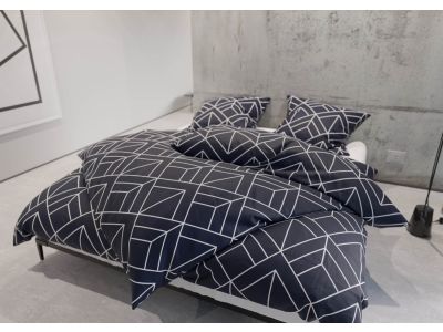 freundin home collection - Mako Satin Bettwäsche Urban Geometric dunkelblau