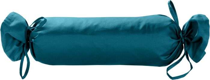 Mako-Satin / Baumwollsatin Nackenrollen Bezug uni / einfarbig petrol blau 15x40 cm mit Bändern