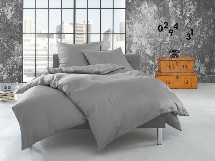 Bettwaesche-mit-Stil Flanell Bettwäsche uni / einfarbig grau