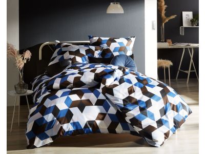 Moderne Mako Satin Bettwäsche geometrisch blau braun