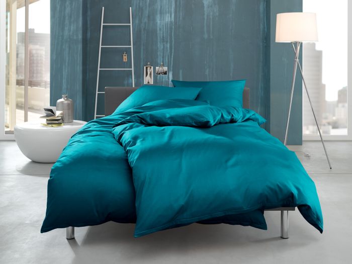 Bettwaesche-mit-Stil Mako Interlock Jersey Bettwäsche "Ina" uni/einfarbig petrol blau